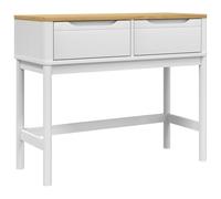vidaXL Mesa consola de pasillo con 2 cajones patas de madera, mesa auxiliar para salón, mesa de sofá, aparador, madera maciza de pino blanco