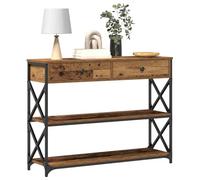 vidaXL Mesa de Acento Industrial con Superficie de Madera Recuperada de 100Cm de Largo, 2 Cajones y Estantes, Marco de Metal Negro para Muebles de Sala de Estar, Entrada, Almacenamiento de Café Rústi
