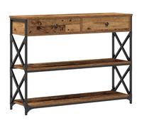 vidaXL Mesa de Acento Industrial con Superficie de Madera Recuperada de 100Cm de Largo, 2 Cajones y Estantes, Marco de Metal Negro para Muebles de Sala de Estar, Entrada, Almacenamiento de Café Rústi