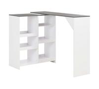 Mesa de bar con estantería móvil blanca 138x39x110 cm
