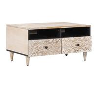 vidaXL Mesa de Café con cajón 80 x54 x40 cm Madera de Mango Maciza, Sala de Estar, Rectangular, Diseño Moderno para Espacios Elegantes, Área para reuniones Familiares