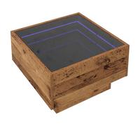 vidaXL Mesa de café Cuadrada rústica de Madera Vieja con Luces LED, Marco marrón, Ideal para Interiores. Estilo Moderno, fácil de Limpiar, con Fuente de alimentación USB y aguanta más de 30 kg, perfe