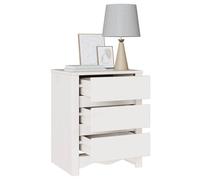 vidaXL Mesa de Noche Blanca Contemporánea con 3 Cajones | Madera Natural Duradera Ideal para Almacenamiento en Dormitorio Elegante y Moderno - Mesita de Noche