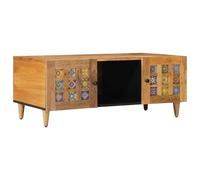 vidaXL Mesa de Café Natural 100 x54 x40 cm Madera de Mango Maciza, Sala de Estar, Rectangular, Amplio Almacenamiento, Beige Claro, Estilo Moderno, Asientos Cómodos, Diseño Abierto