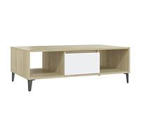 vidaXL Mesa de Centro Auxiliar Consola Mesita Salón Lateral Sofá Sala de Estar Muebles Mobiliario Contrachapada Blanco y Roble Sonoma 103,5x60x35 cm