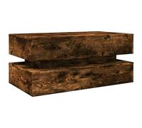 vidaXL Mesa de Centro con Luces LED, Mesita Auxiliar, Mesita de Teléfono, Mesa Rectangular para Salón Oficina, Madera de Ingeniería Roble Ahumado