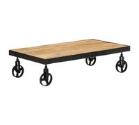 vidaXL Mesa de centro rectangular con ruedas, para sofá, té y teléfono, madera maciza de mango