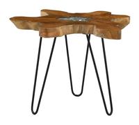 vidaXL Teca Mesa Centro Madera Maciza Industrial Vintage Retro Diseño Moderno Original Polirresina Mesita Auxiliar Baja Patas Acero Sofá Marrón Negro