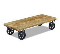 vidaXL Mesa de Centro Madera de Mango y Ruedas Acero 120x60x30 cm Hecha a Mano