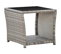 vidaXL Mesa de Centro Mesita al Aire Libre Patio Balcón Café Merienda Rectangular Mueble para Exterior Terraza Ratán Sintético Vidrio Gris
