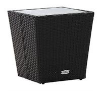 vidaXL Mesa de Centro Mesita Patio Balcón Café Merienda Rectangular Mueble para Exterior Terraza Ratán Sintético Vidrio Templado Negro