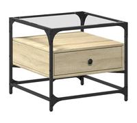 vidaXL Mesa de Centro Tapa de Vidrio Acero Roble Sonoma 50x50x45 cm, Mesa Auxiliar, Mesa de salón, mesita Auxiliar, Mesa de sofá, mesita de sofá