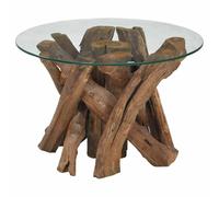vidaXL Mesa de Centro Teca Maciza Flotante 60cm Rústica Mesita de Café Auxiliar