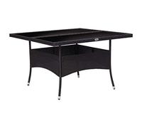 vidaXL Mesa de Comedor Jardín Ratán Sintético y Vidrio Mobiliario Patio Duradera Robusta Resistente Práctica Funcional Elegante Moderna Útil Negro