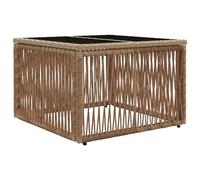 vidaXL Mesa de Jardín Beige y Negro 55 x 55 x 37 cm, Mesa de café Cuadrada Moderna, Tapa de Vidrio, Resistente al Clima, pies Ajustables para Uso Exterior
