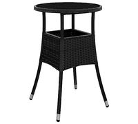 Mesa de jardín vidrio templado ratán sintético negro Ø60x75 cm