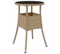 vidaXL Mesa de Jardín Comedor Cocina Patio Terraza Balcón Muebles Mobiliario Soporte Exterior Estable Vidrio Templado Ratán Sintético Beige Ø60x75 cm