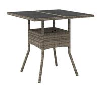 vidaXL Mesa de Jardín con Superficie de Vidrio, Mesita Auxiliar, Mesa de Comedor Exterior, Mueble para Patio Terraza, Ratán PE Gris