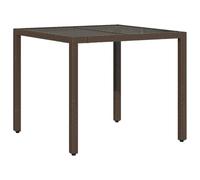 vidaXL Mesa de Jardín con Superficie de Vidrio, Mesita Auxiliar, Mesa de Comedor Exterior, Mueble para Patio Terraza, Ratán PE Marrón