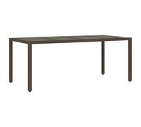 vidaXL Mesa de Jardín con Superficie de Vidrio, Mesita Auxiliar, Mesa de Comedor Exterior, Mueble para Patio Terraza, Ratán PE Marrón