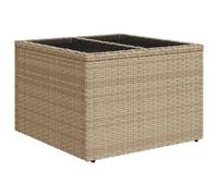 vidaXL Mesa de Jardín con Superficie de Vidrio, Mesita de Centro, Mesa Auxiliar de Exterior, Mesa para Patio Terraza, Ratán PE Beige