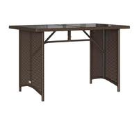 vidaXL Mesa de jardín con tapa de cristal, muebles de exterior de polirratán marrón con vidrio templado, estilo moderno, 110 x 68 x 70 cm, para patio/jardín