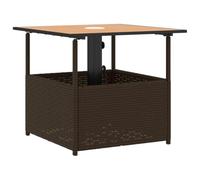 vidaXL Mesa de jardín con agujero para sombrilla, muebles cuadrados de ratán de polietileno para exteriores, patio, terraza, patio trasero, parte superior de madera de acacia, 55 x 55 x 46,5 cm