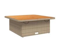 vidaXL Mesa de Jardín, Mesita con Tablero Ajustable, Mesa de Comedor, Mueble para Terraza Patio, Madera Maciza de Acacia y Ratán PE Beige