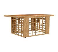vidaXL Mesa de Jardín Natural 100 x 55 x 37 cm Rattan PE y Cristal, Mesa de Comedor Moderna, Rectangular, Resistente a la Intemperie, fácil de Limpiar, compacta y Duradera