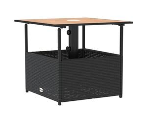 vidaXL Mesa de jardín polirratán negro con agujero para sombrilla, resistente a UV y agua, mesa de comedor exterior