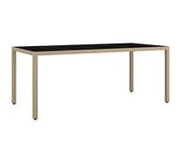 vidaXL Mesa de jardín ratán Beige y Superficie de Vidrio Templado, Mesa de jardín con Superficie de Cristal, Mesa de Comedor, Mesa con Superficie de Vidrio