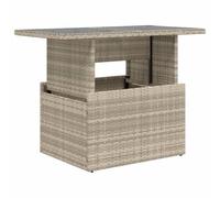 vidaXL Mesa de Jardín Superficie de Vidrio, Mesita de Centro Comedor, Mueble Auxiliar, Decoración para Patio Terraza, Ratán PE Gris Claro