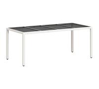vidaXL Mesa de Jardín Superficie de Vidrio, Mesita de Comedor, Mueble Auxiliar, Decoración para Patio Terraza Balcón Hogar, Ratán PE Blanco