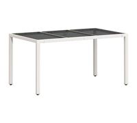 vidaXL Mesa de Jardín Superficie de Vidrio, Mesita de Comedor, Mueble Auxiliar, Decoración para Patio Terraza Balcón Hogar, Ratán PE Blanco
