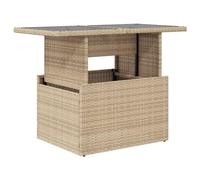 vidaXL Mesa de Jardín Superficie de Vidrio, Mesita de Centro Comedor, Mueble Auxiliar, Decoración para Patio Terraza, Ratán PE Beige