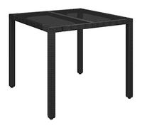 vidaXL Mesa de Jardín Superficie Tabla Mueble Mesita de Exterior para Cocina Terraza Jardín Comedor de Vidrio Ratán PE Negro 90x90x75 cm