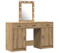 vidaXL Mesa de Maquillaje Moderna Espejo, Luces LED, Cajón de Almacenamiento en Roble Artesanal, Ideal para Maquillaje y Aseo, Muebles Versátiles para Dormitorio, Diseño Rectangular Elegante, EST