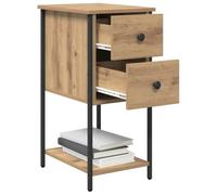 vidaXL Mesa de Noche Artesanal de Roble, 32 x 42 x 70 cm, Hecha de Hierro y tableros de partículas. Es una mesita de Estilo Moderno y rústico, con un cajón y estantes. Tiene Patas metálicas con un a