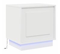 vidaXL Mesa de Noche Blanca Moderna Cajón e Iluminación Incorporada | Mesa de Noche Compacta para Dormitorio | Muebles Elegantes para Adultos | Escritorio Pequeño