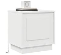 vidaXL Mesa de Noche Blanca Moderna Cajón e Iluminación Incorporada | Mesa de Noche Compacta para Dormitorio | Muebles Elegantes para Adultos | Escritorio Pequeño