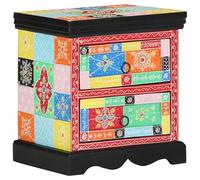 vidaXL Mesa de Noche Bohemia Multicolor Mesita de Noche de Madera Pintada a Mano con 2 Cajones, Muebles de Almacenamiento Vibrantes de Madera Natural, Ideal para Cualquier Decoración Estética Tradi