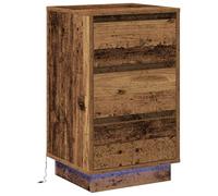 vidaXL Mesa de Noche con LED, de Madera Envejecida, 39 x 34.5 x 65 cm, mesita rústica para el Dormitorio, con 3 cajones, Mesa Moderna, compacta y pequeña con un cajón