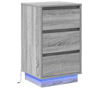 vidaXL Mesa de Noche con LED en Gris Sonoma, 39 x 34,5 x 65 cm, Fabricada en Madera de ingeniería. Ideal para almacenar en el Dormitorio, es una Mesa de Noche Moderna, compacta y práctica con un CAJ