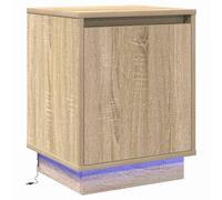 vidaXL Mesa de Noche con Luces LED en Color Roble Sonoma, 39x34.5x50cm. Mesita Moderna para Interiores, Guardar Cosas en el Dormitorio. Compacta y Decorativa, ¡Ilumina y da Estilo a tu