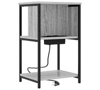 vidaXL Mesa de Noche en Gris Sonoma, de Madera compuesta con Marco de Metal. Mide 38 x 31 x 61 cm. Tiene un diseño Moderno y estación de Carga. Patas Negras, Ideal para Interior. Viene en 1 Paquete.
