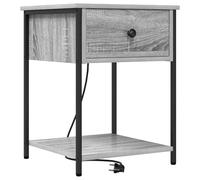 vidaXL Mesa de Noche en Gris Sonoma, Hecha de Madera de ingeniería y Acero. Mide 42 x 41 x 56 cm y Tiene una estación de Carga para Usar en Interiores. Se Necesita Montaje por Dos Personas. Se Limpia
