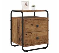 vidaXL Mesa de Noche Madera Envejecida Madera de ingeniería, Soluciones Modernas para el Dormitorio, Almacenamiento Rectangular, mesita de Noche, Madera, Acero galvanizado, decoración