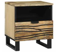 vidaXL Mesa de Noche Natural | Mesita de Madera de Mango Sólido - Estilo Moderno, 40 x 33 x 46 cm - Almacenaje Chido para Adultos, Decoración Interior, Ideal para Tu Dormitorio.