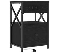 vidaXL Mesa de Noche Oak Negra 40 x 31 x 60 cm, Hecha de Madera ingenierizada y Acero. Diseño Moderno, con Textura, Cuenta con una estación de Carga en su Interior. Necesita ensamblaje y Tiene un CAJ