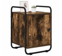 vidaXL Mesa de Noche Roble Ahumado Madera de ingeniería, Mesita compacta, Almacenamiento Moderno para el Dormitorio, Mueble de Madera con Puerta, Asas Negras para organizar